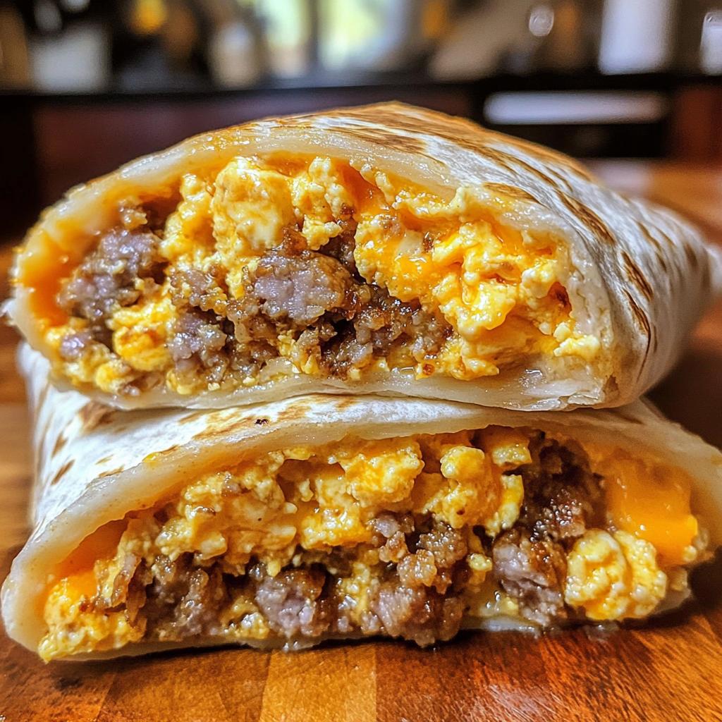 cheesy sausage breakfast burritos