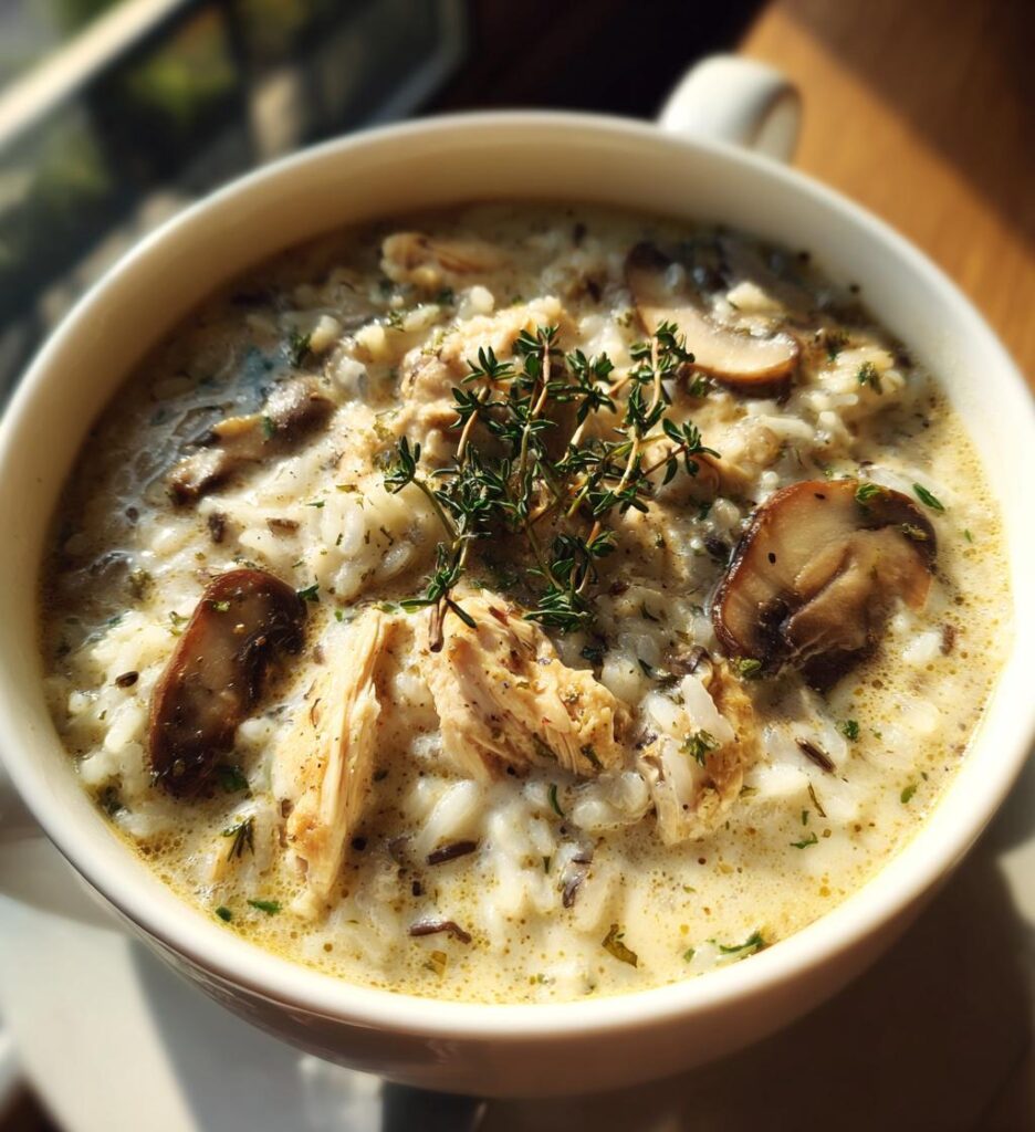 creamy mushroom chicken and wild rice soup