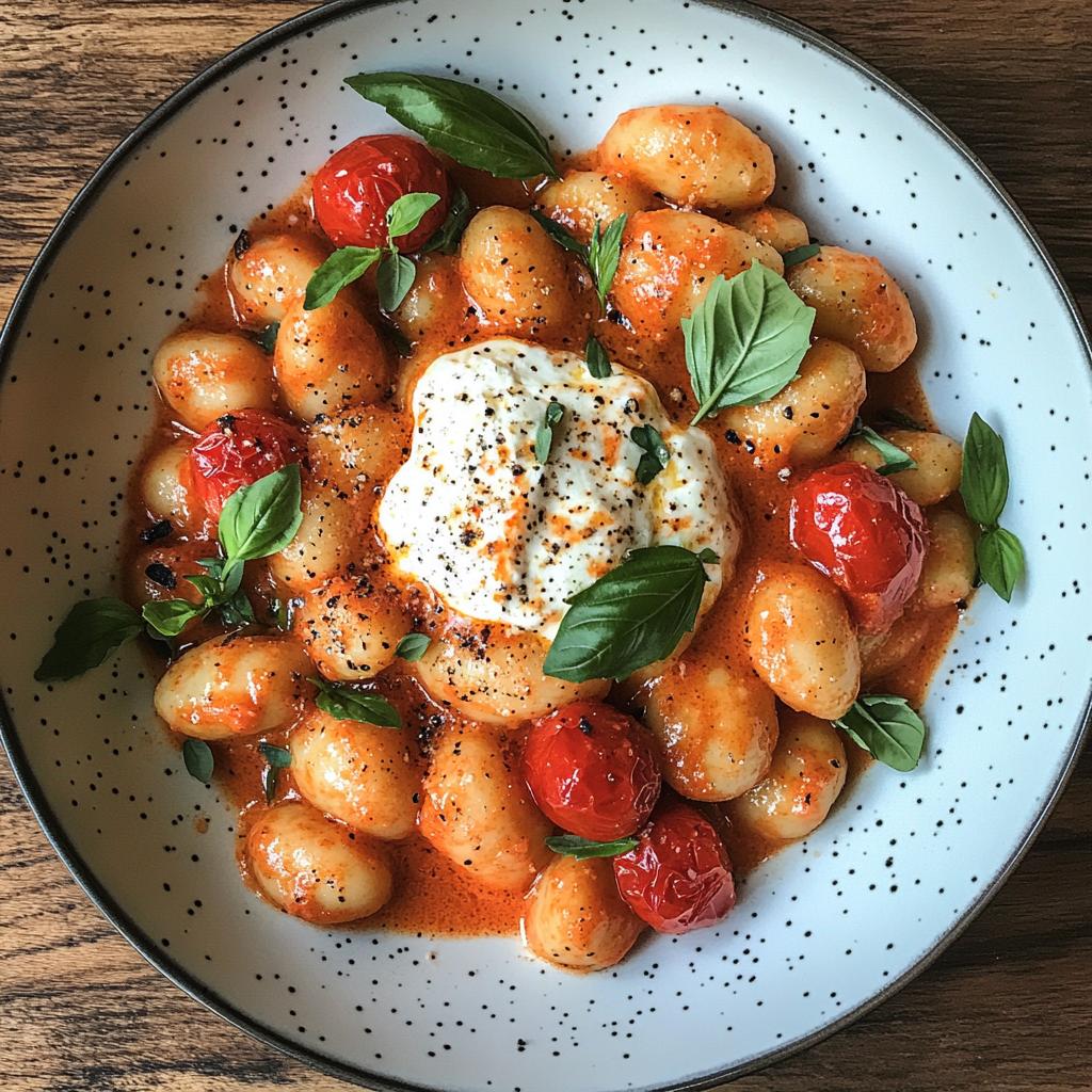 creamy tomato gnocchi with burrata