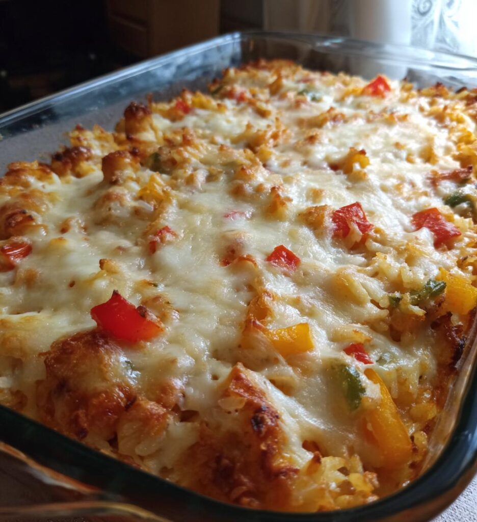 Light Cheesy Chicken, Sausage & Rice Casserole