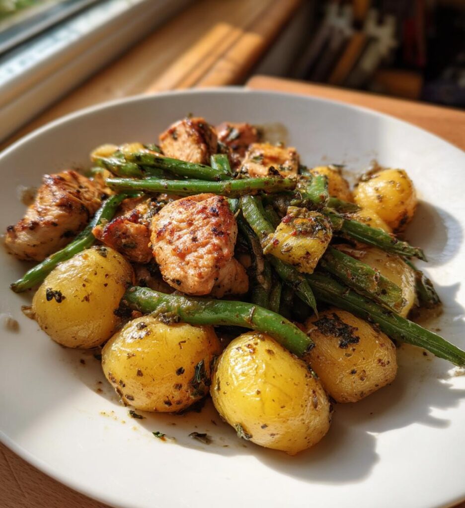 Baked Italian Chicken, Potatoes and Green Beans