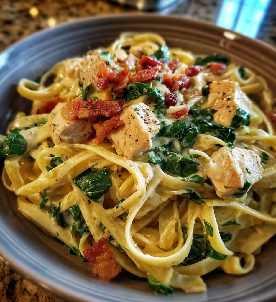 Chicken, Spinach & Bacon Alfredo Pasta