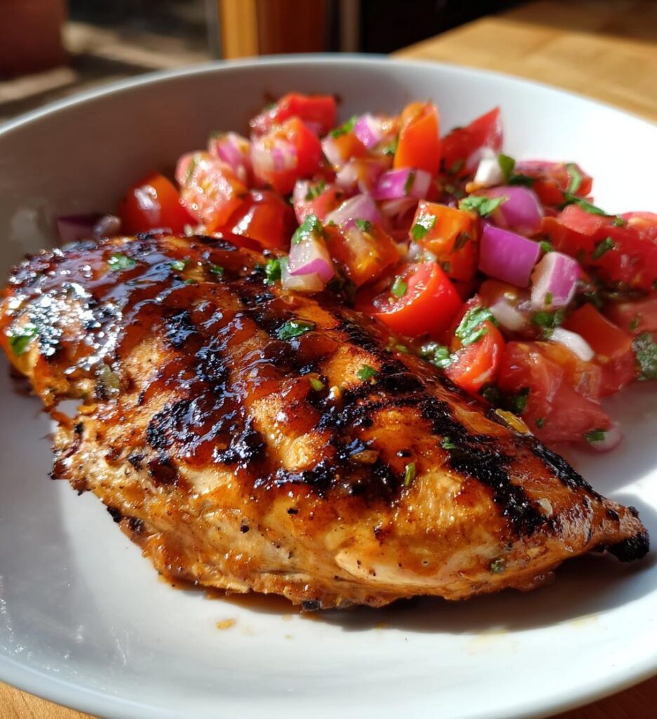 Grilled Chicken with Mustard Barbecue Sauce and Tomato Salad