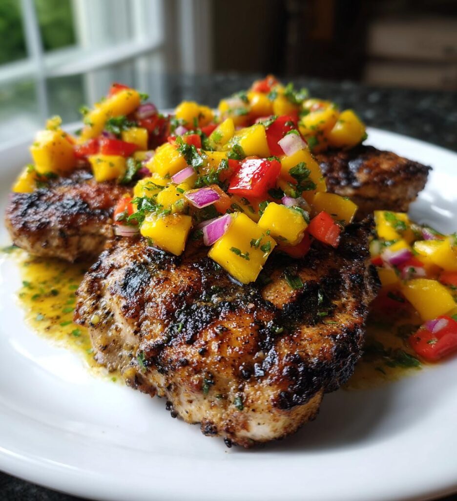 Grilled Jerk Chicken Cutlets with Mango Salsa