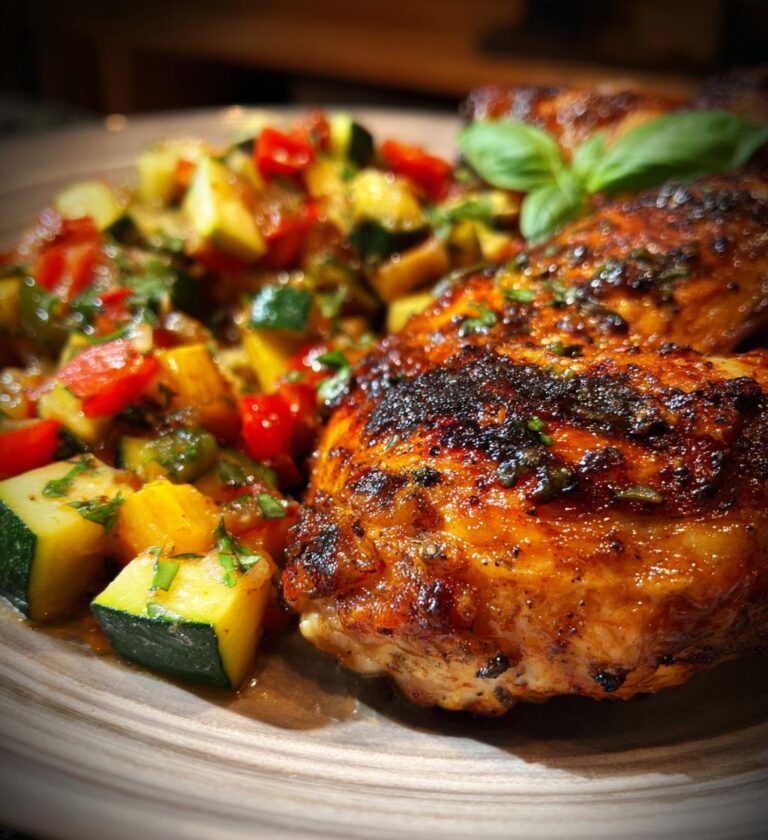 Grilled Spatchcock Chicken with Summer Ratatouille