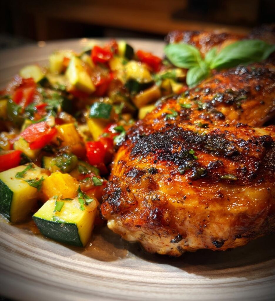 Grilled Spatchcock Chicken with Summer Ratatouille