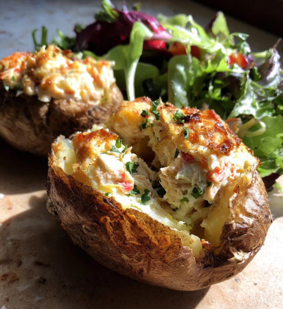 Baked Spuds, Tuna, Cheese and Salad
