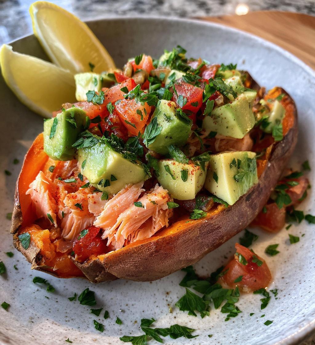 Baked Sweet Potato with Trout and Avocado