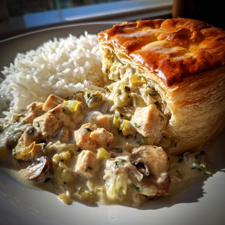 Chicken, Leek and Mushroom Vol au Vent with Rice