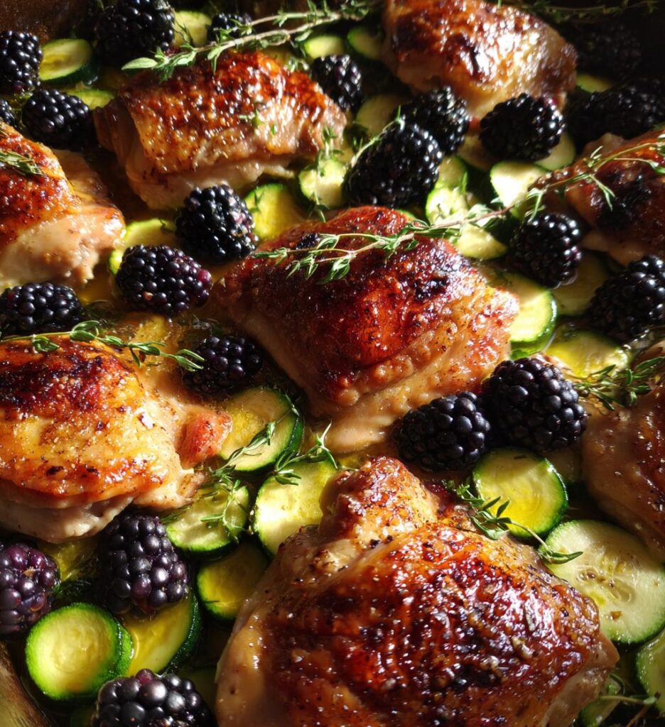 Chicken Thigh, Courgette and Blackberry Traybake