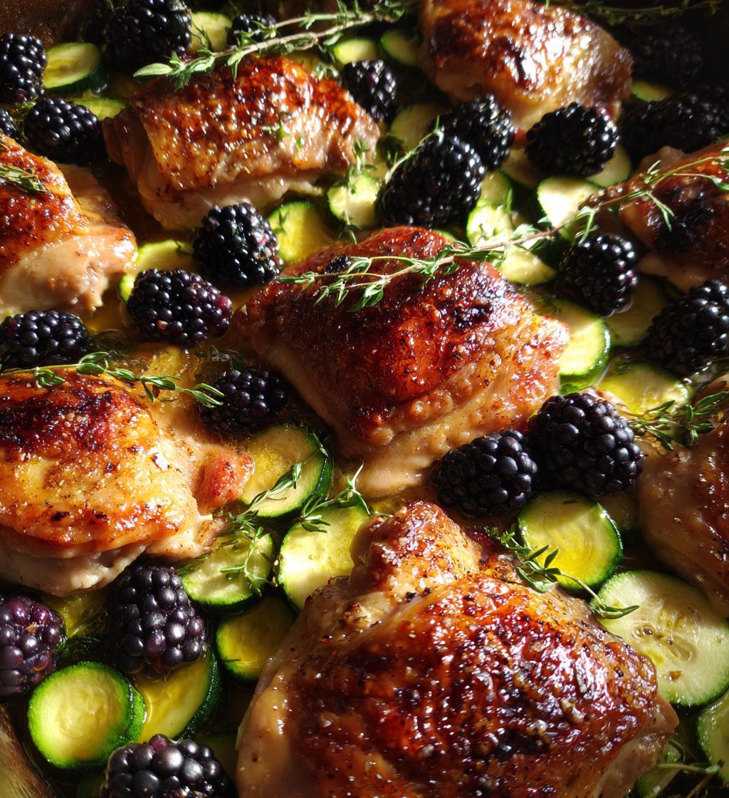 Chicken Thigh, Courgette and Blackberry Traybake