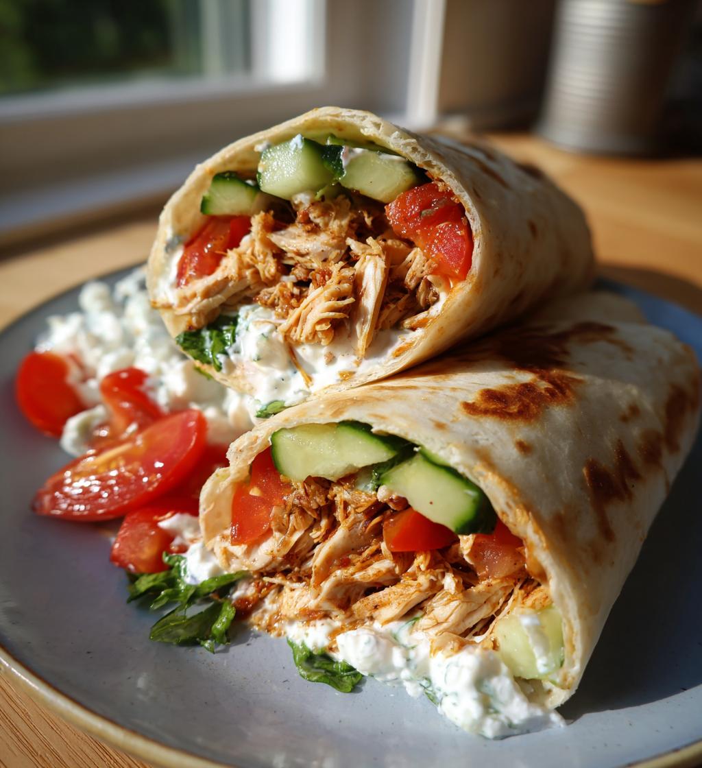 Chicken Tzatziki Wraps with Cucumber Tomato Salad
