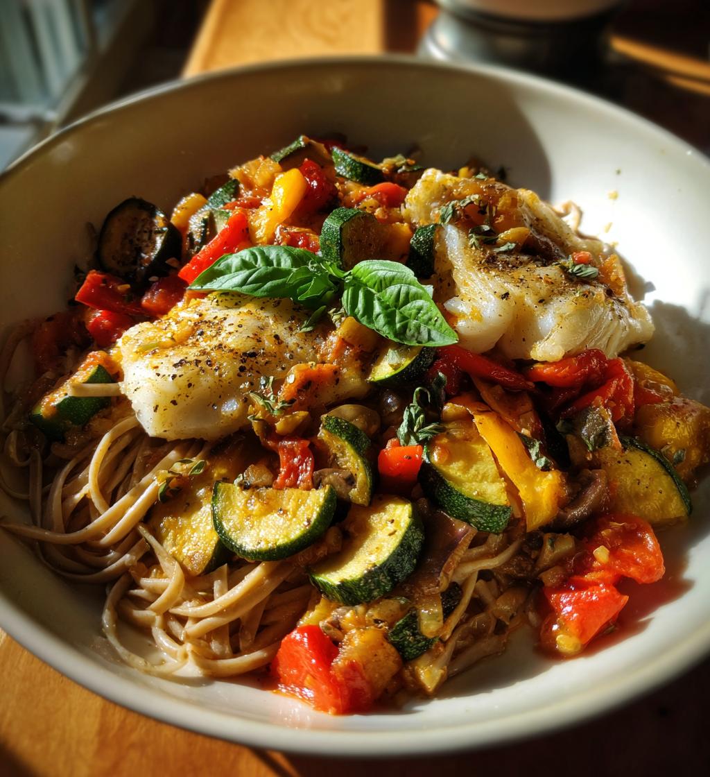 Cod & Ratatouille with Whole Wheat Pasta