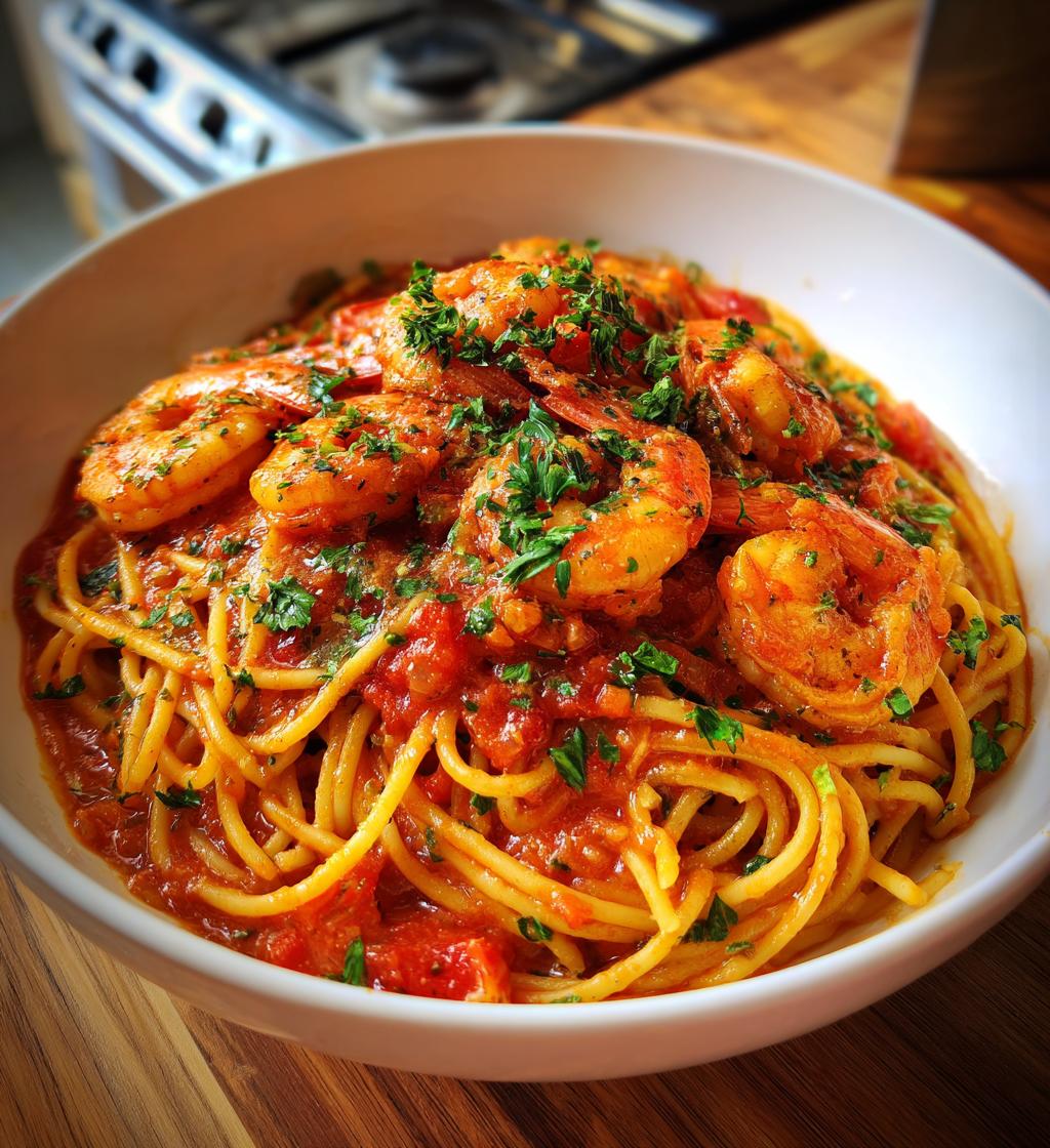 Garlic Prawns with Tomato Pasta