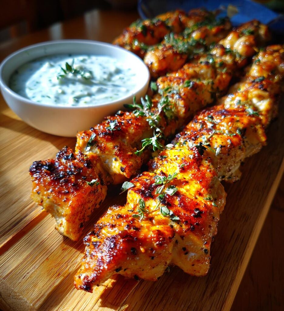 Mediterranean Chicken Skewers with Creamy Cucumber Sauce