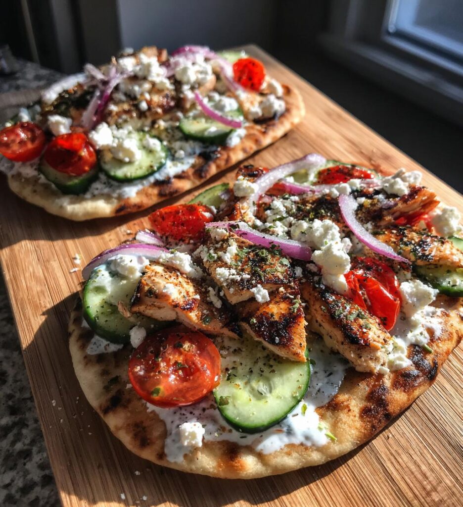 Mediterranean Chicken and Veggie Flatbreads