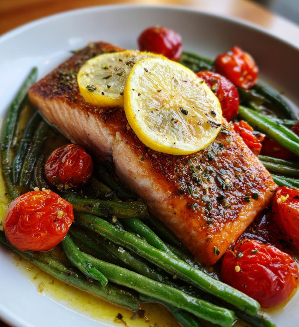 Roasted Salmon, Tomatoes & Green Beans