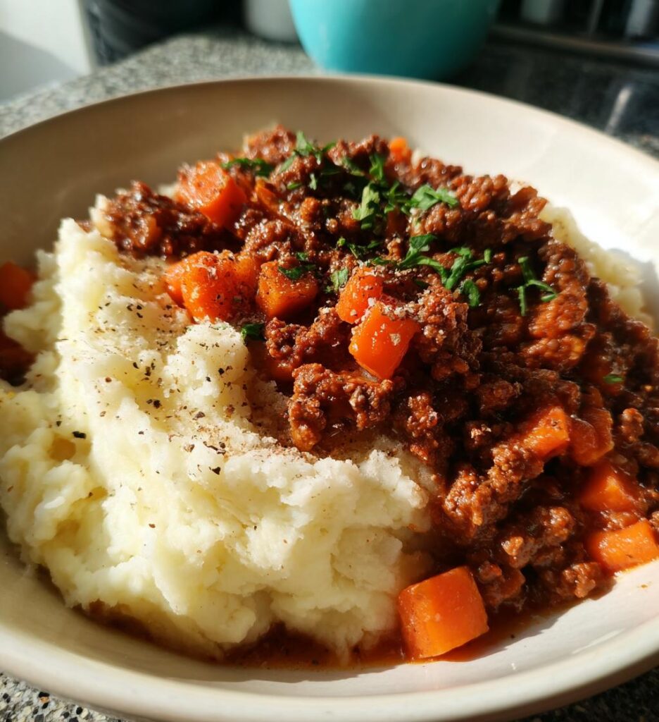 Savoury Mince, Carrots and Mash