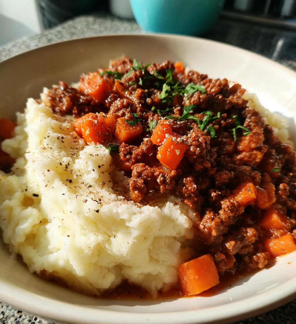 Savoury Mince, Carrots and Mash