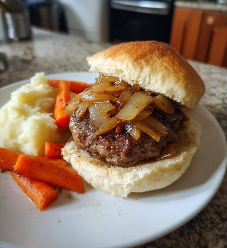 Steak Burger, Mash, Turnip and Steamed Carrot and Onions