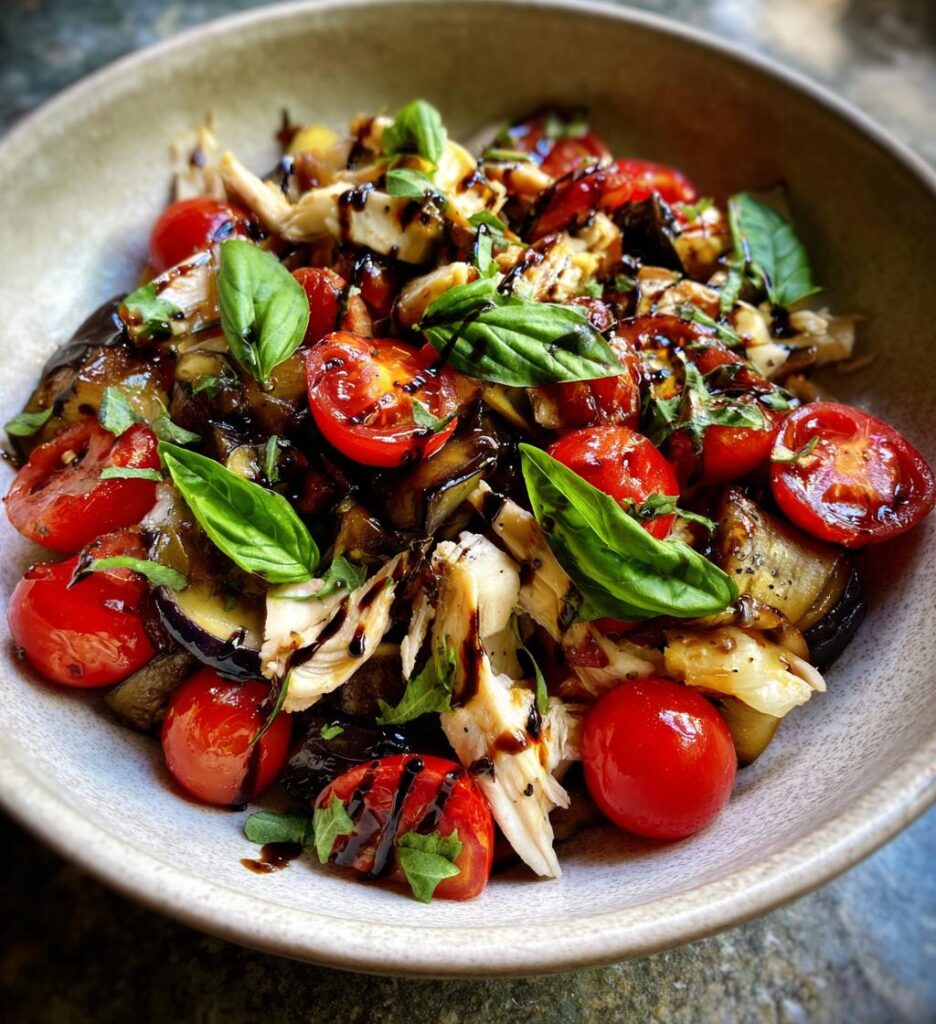 Chicken Salad with Eggplant and Tomato